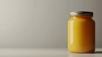Orange juice jar, studio shot, white background. Food packaging mockup