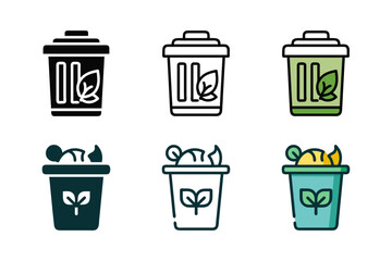 Set Of clean, modern organic waste bin icon representing composting, sustainable waste management, and environmental care.