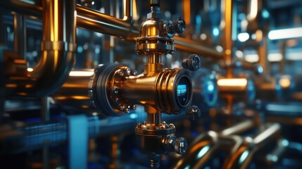 Fototapeta premium Copper Pipes Industrial Facility Control