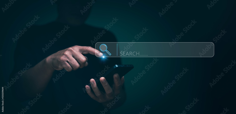 Aufkleber Smart data search technology, Search Engine Optimization concept, SEO. Businessman using a smartphone to be searching for online information, Using Search Console for ​your website.