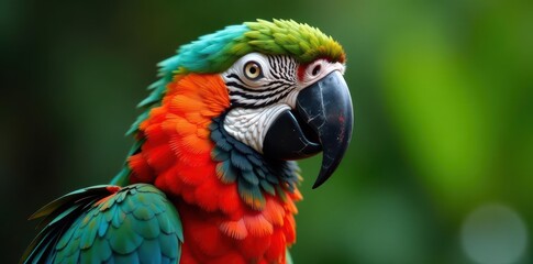 Close-up view of colorful African macaw head and beak, parrot beak, wildlife photography, animal photography