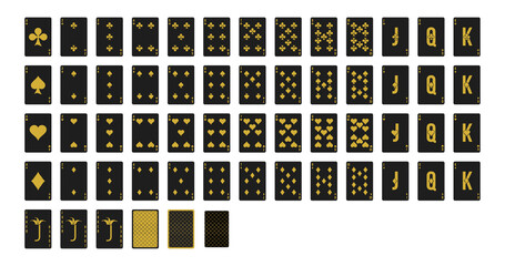 Playing cards deck black and gold