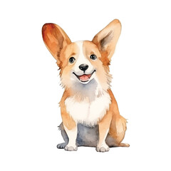 watercolors Cute corgi dog sitting illustration