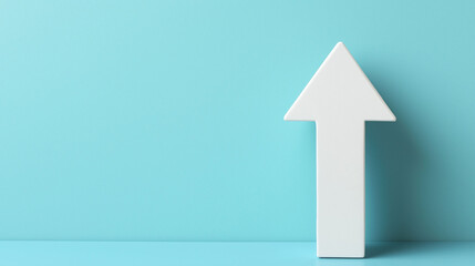 3D illustration of a white upward arrow with a blue background