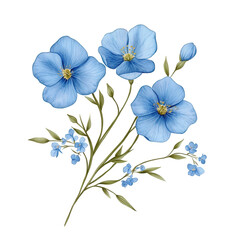 illustration of blue flowers featuring three prominent blooms and smaller blossoms set against a white background artwork emphasizes natural beauty and floral design