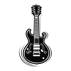 Naklejka premium A clean and minimalistic silhouette of a guitar, showcasing its iconic shape and curves. Perfect for music-themed designs, band logos, concert posters, and artistic illustrations.