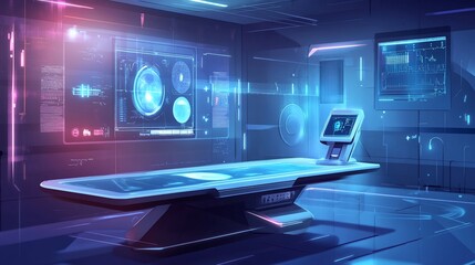 Futuristic Medical Examination Room: Advanced Technology and Diagnostics
