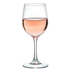 a clear glass filled with pink liquid likely a type of wine showcasing its elegant shape and color the glass is set against a plain background emphasizing the drink's visual appeal