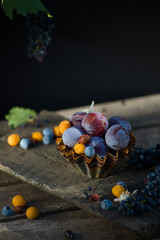 natural still life autumn fair colored fruits in rustic style