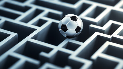 Soccer ball finding its way through a maze or labyrinth game