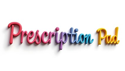 Colorful typography of prescription pad on a simple health-related background