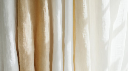 Obraz premium Sunlit linen curtains in layers for cozy home interior design