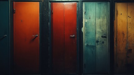 Colorful vintage doors, hallway, mystery, night, urban, texture, background, design, interior