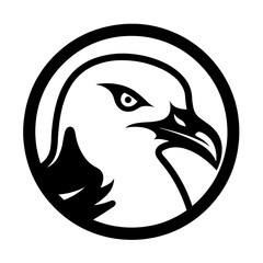 A sleek and minimalistic silhouette of a gull head, highlighting its distinctive beak and streamlined shape. Ideal for coastal designs, wildlife illustrations, nautical themes