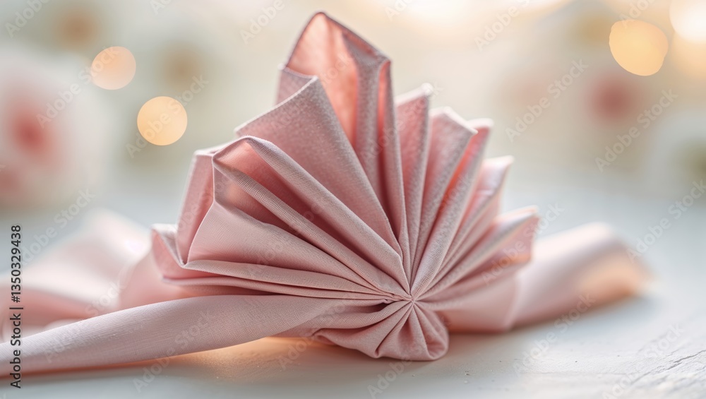 Poster elegant pink fabric fold displayed on a table with soft lights in the background, creating a serene 