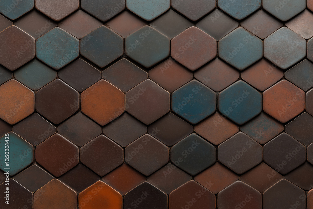 Poster intricate hexagonal tile pattern featuring earthy tones in a modern design