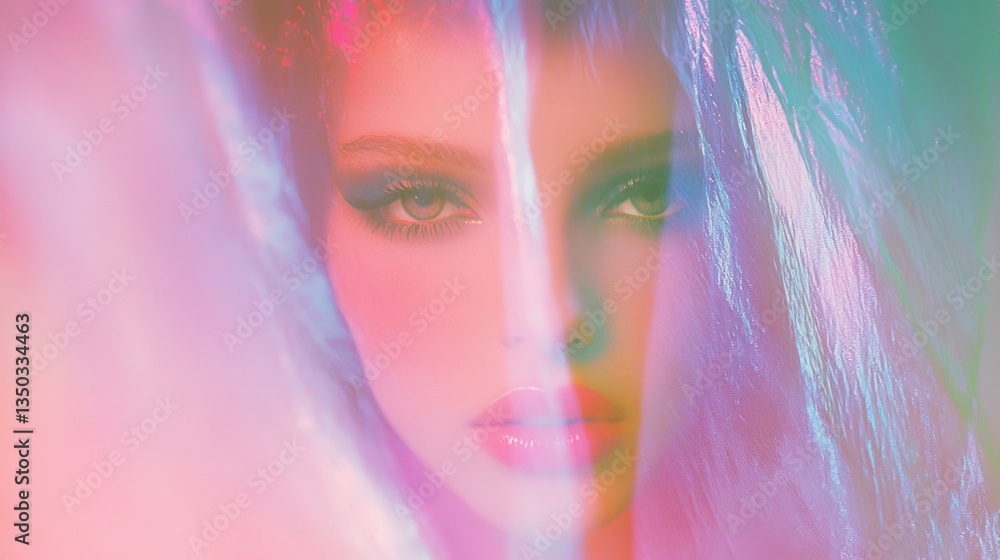 Poster ethereal portrait of a model with soft colors and partial obscurement in lomo style