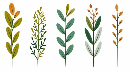 Fototapeta premium A charming floral doodle set featuring delicate leaves, perfect for any creative project or natureinspired art.