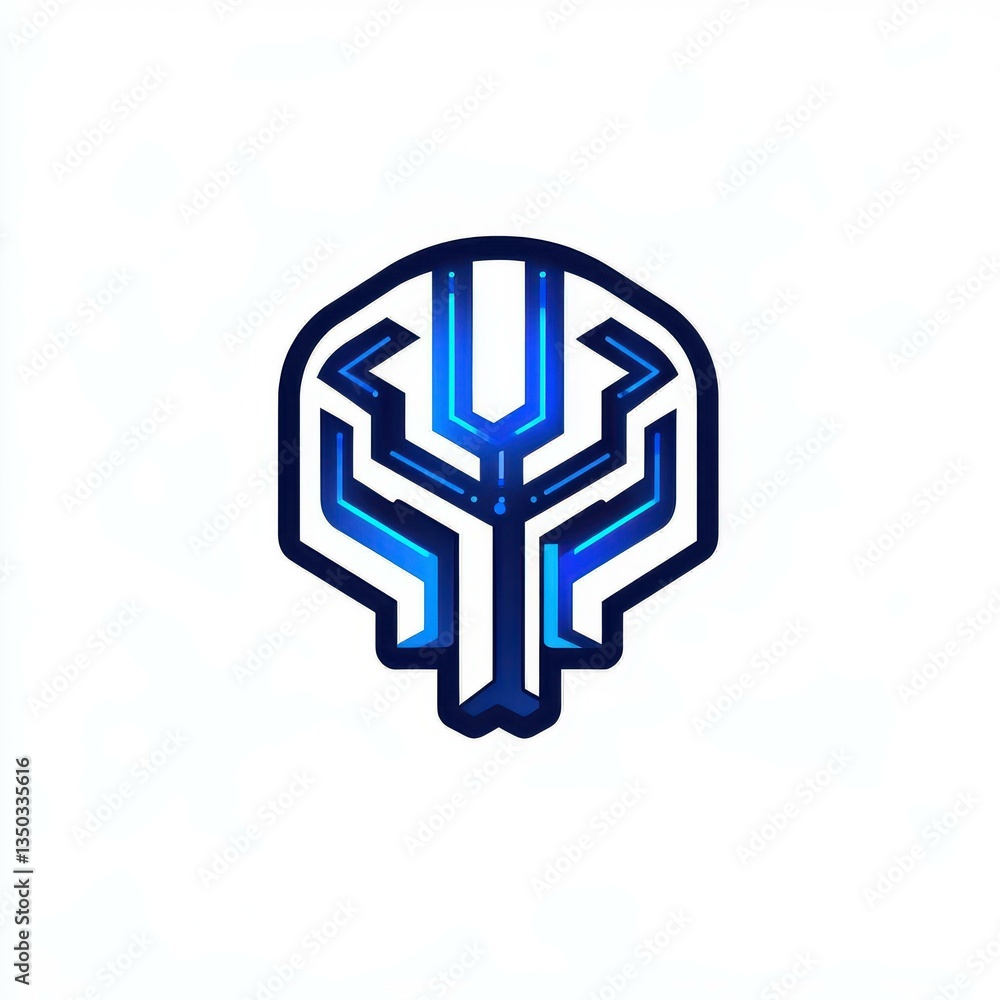 Aufkleber sleek flat vector logo depicts a computer chip brain in a cyberpunk style, featuring a minimal desig