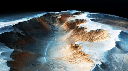 Digital Terrain Model Depicting an Expansive Landscape with Detailed Natural Features