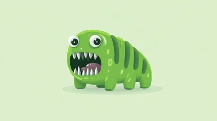 Fototapeta premium A lively green creature in a modern flat style, featuring rich textures and cartoon elements that bring joy.