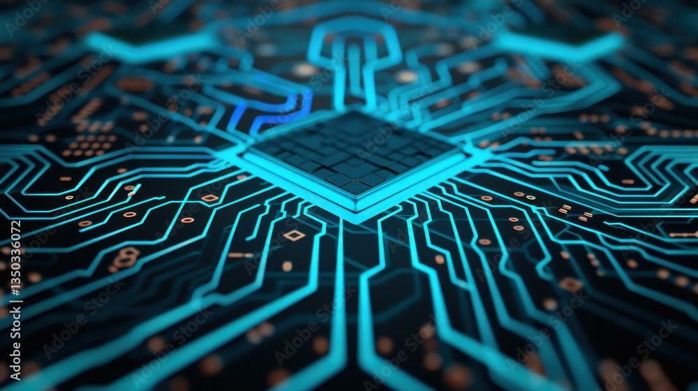 Aufkleber explore a cuttingedge microchip with intricate circuits, showcasing a vibrant bluegreen design for a