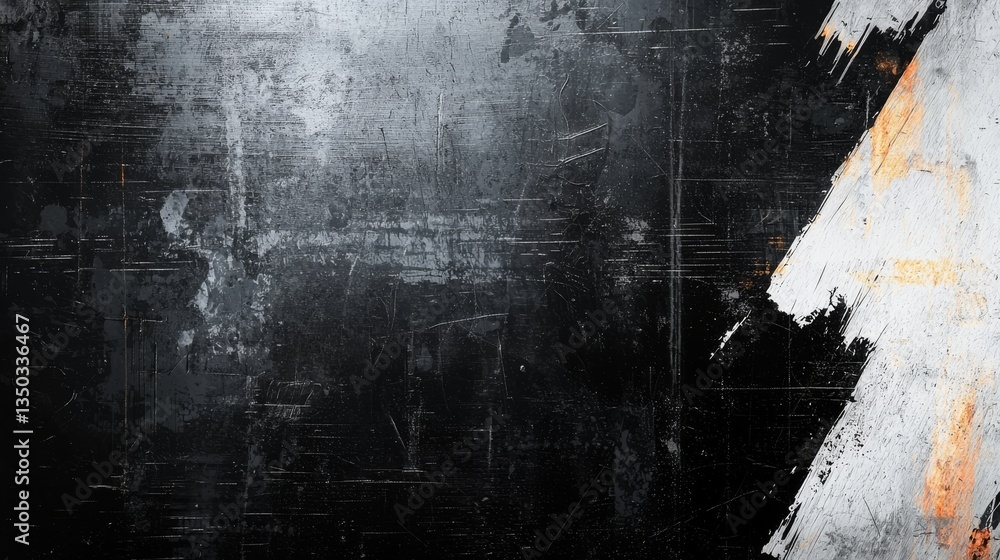 Poster close-up view of an abstract black grunge background with textured elements and brush strokes