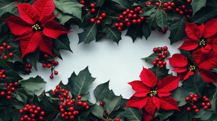 Festive floral frame, winter holiday greeting