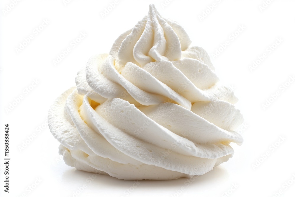 Poster a single swirl of white whipped cream isolated on a white background with a soft light and shadow ef
