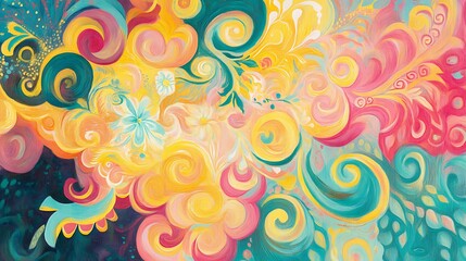 Abstract Floral Swirls with Vivid Colors.
