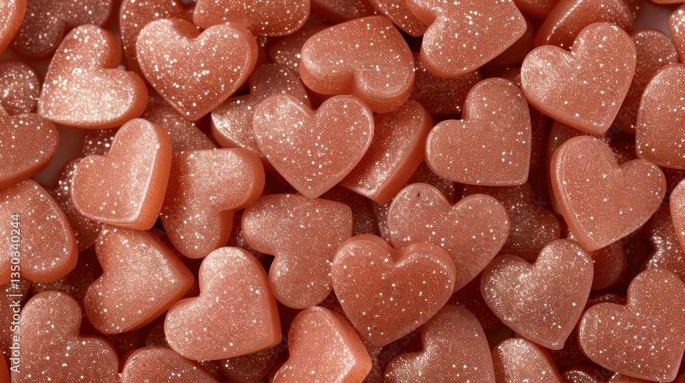 Poster a beautiful array of pink stone hearts glimmering with glitter, perfect for creating stunning visual