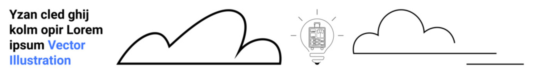 Abstract curved cloud lines with a glowing light bulb icon symbolizing innovation, technology, and idea generation. Ideal for technology, creativity, energy, brainstorming, innovation, cloud