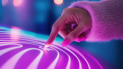 Mesmerizing light interaction: hand tracing patterns in vibrant colors