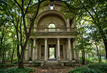 Naklejka premium Silent Collapse – Abandoned Mansion Hidden in the Forest