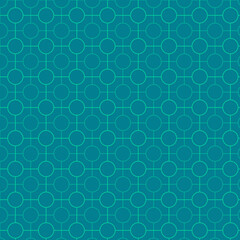 Geometric turquoise background pattern with circular shapes and hexagonal design elements for modern decor, cards, banners, flyers, or digital projects.