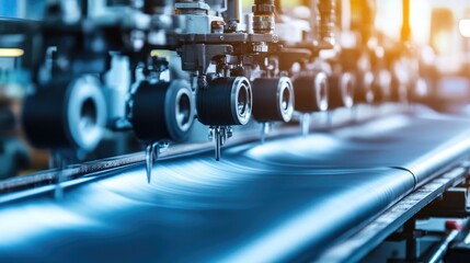 Automated rubber cutting machines slicing thick rubber sheets into precise industrial parts.