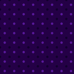 Vibrant purple polka dot pattern on a dark background, seamless design for textiles, wallpapers, artwork, flyers, and decorations. © OVAVO