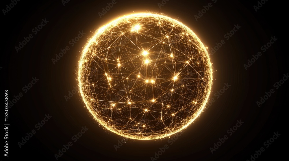 Poster a glowing sphere with interconnected linguistic symbols representing deep learning nlp.
