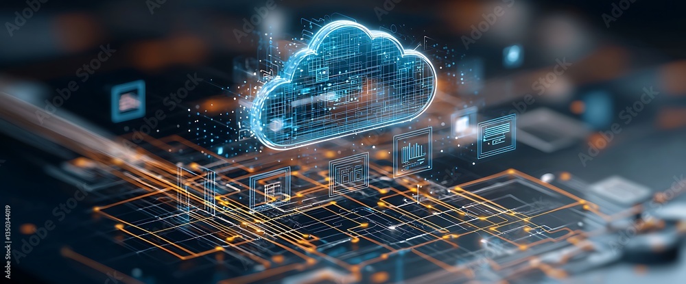 Poster futuristic cloud computing interface