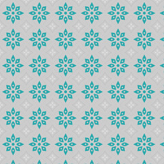 Seamless floral pattern design in turquoise on soft gray background, decorative floral motifs for textiles, wallpaper, greeting cards, and backgrounds