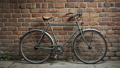 Fototapeta premium Vintage Bicycle Leaning Against Brick Wall Urban Style Retro Cycling Transportation Nostalgia Classic Bike Old Fashioned