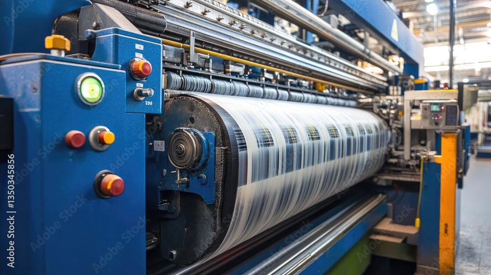Poster a high-speed rubber calendaring machine producing uniform sheets with a glossy finish.