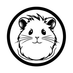 A simple and adorable silhouette of a hamster head, highlighting its round face, tiny ears, and whiskers. Perfect for pet-themed designs, animal logos, minimalist illustrations