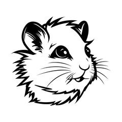 A simple and adorable silhouette of a hamster head, highlighting its round face, tiny ears, and whiskers. Perfect for pet-themed designs, animal logos, minimalist illustrations