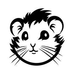 A simple and adorable silhouette of a hamster head, highlighting its round face, tiny ears, and whiskers. Perfect for pet-themed designs, animal logos, minimalist illustrations