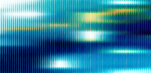 Fractal glass gradient background with vertical lines and flowing wave pattern in blue and yellow tones. Abstract digital texture for design and print. Vector illustration