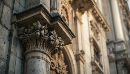 Elegant Architectural Detail Ornate Stone Column Capital Building Facade Historic Preservation Design Element Classic Architecture