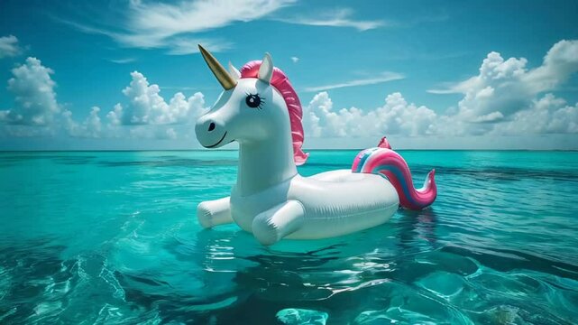 inflatable swimming toy unicorn sea beach summer day tropic

