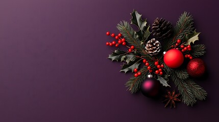 Stylish Christmas Ornament Arrangement on Purple Background