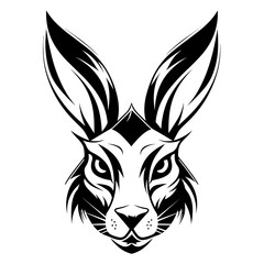 A sleek and detailed silhouette of a hare's head, featuring its long ears, alert expression, and distinctive profile. Ideal for wildlife illustrations, nature-themed designs, animal logos
